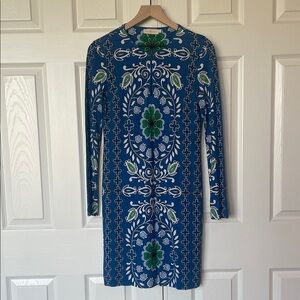 Tory Burch Blue Dress with Green and White Pattern